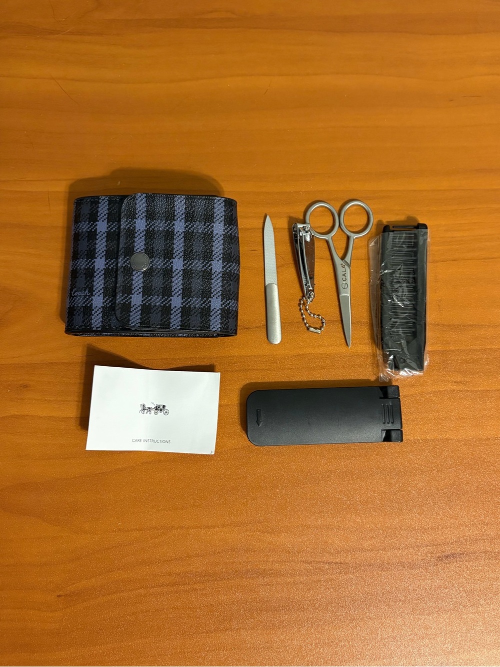COACH Men's Grooming Travel Kit with Blue Plaid Case